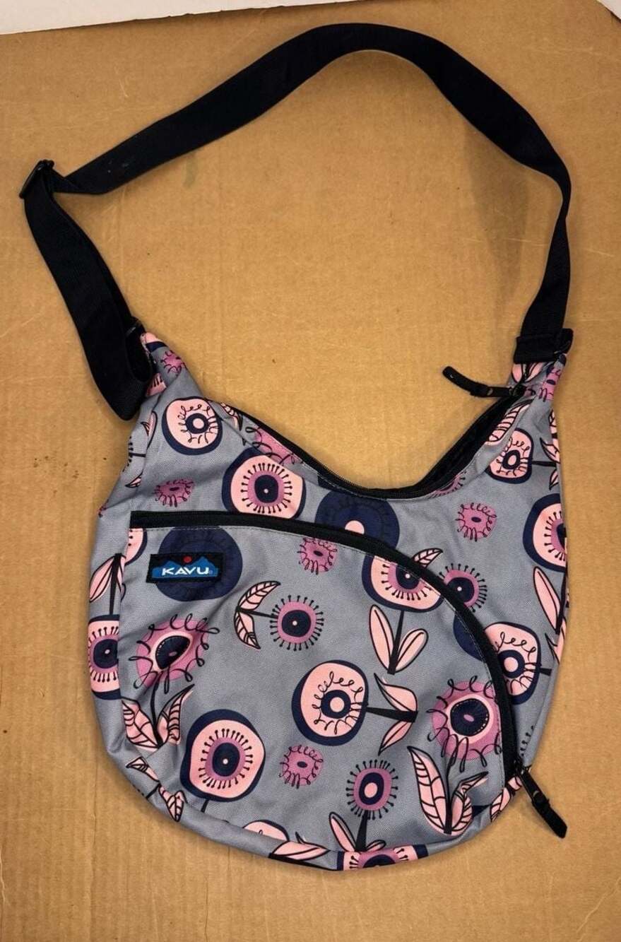 KAVU Keeper Bag Crossbody Shoulder Bag Gray Pink Floral Print Women's Outdoor